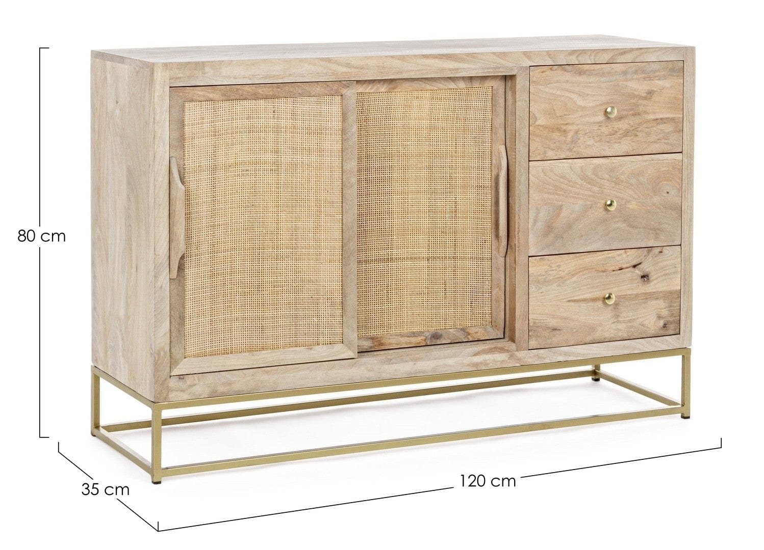 Bizzotto Credenza con 3 cassetti e 2 ante Exor Naturale