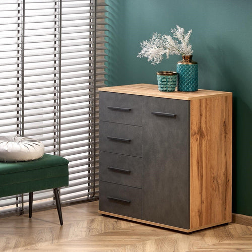 Halmar Credenza con 4 cassetti e 1 anta Liamis KM-2 Grigio