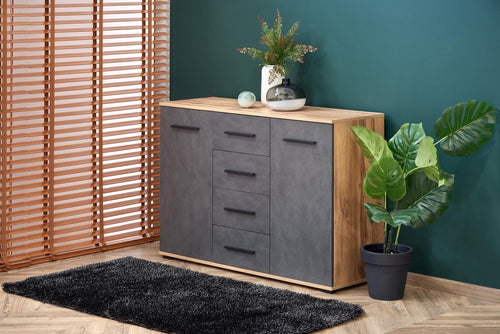 Halmar Credenza con 4 cassetti e 2 ante Liamis KM-4 Grigio