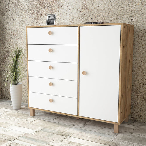 Credenza con 5 cassetti e 1 anta Vilamo Alto VL83-217 Bianco
