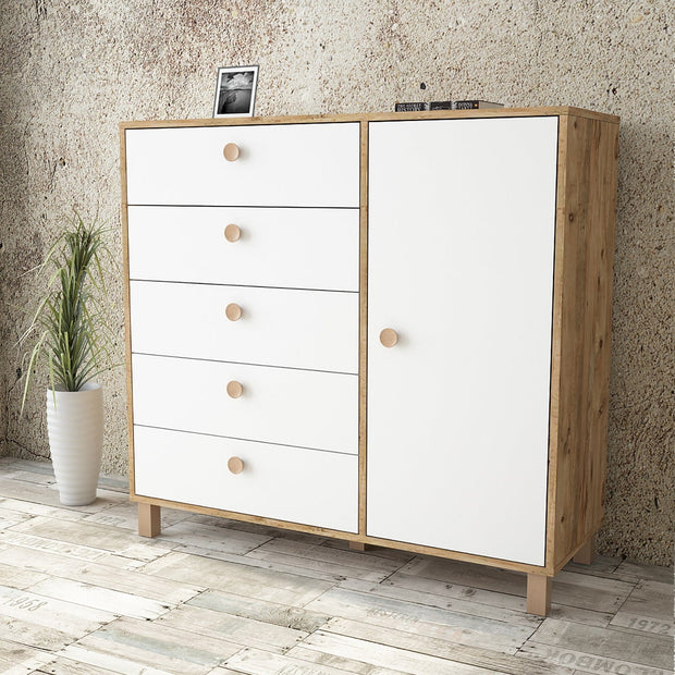 Credenza con 5 cassetti e 1 anta Vilamo Alto VL83-217 Bianco