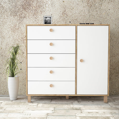 Credenza con 5 cassetti e 1 anta Vilamo Alto VL83-217 Bianco (1)