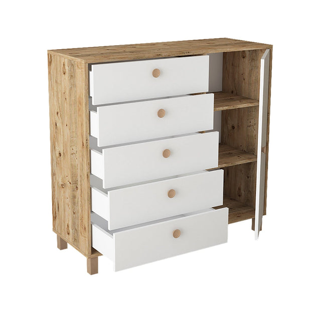 Asir Credenza con 5 cassetti e 1 anta Vilamo Alto VL83-217 Bianco