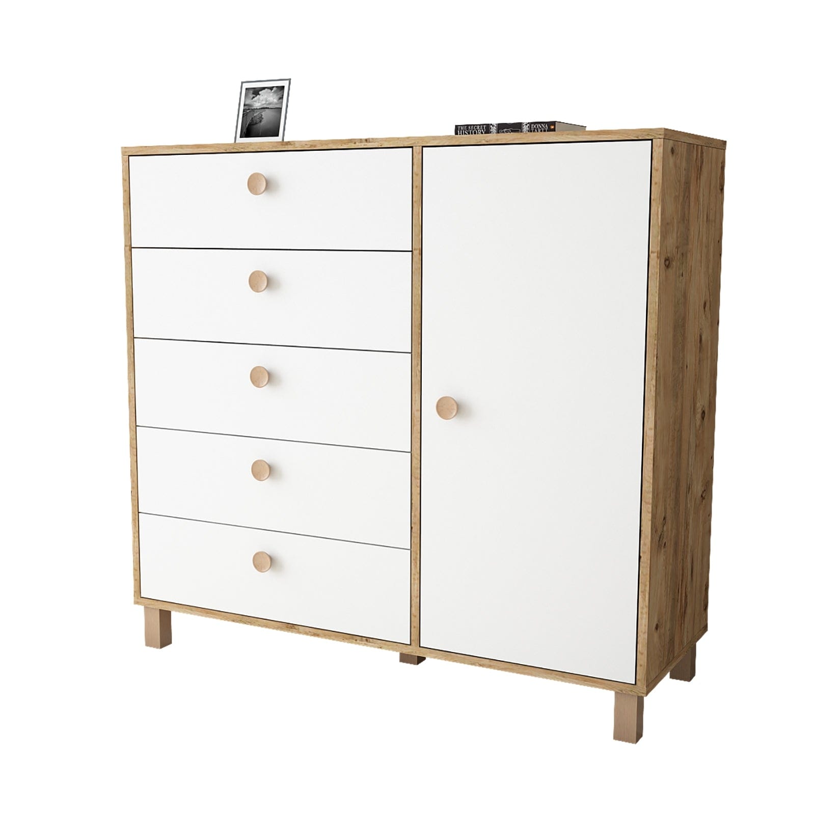Asir Credenza con 5 cassetti e 1 anta Vilamo Alto VL83-217 Bianco