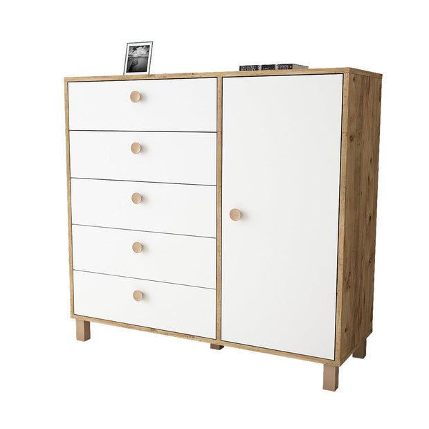 Asir Credenza con 5 cassetti e 1 anta Vilamo Alto VL83-217 Bianco