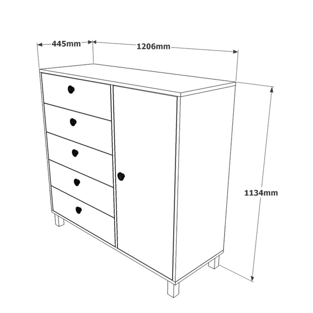 Credenza con 5 cassetti e 1 anta Vilamo Alto VL83-217 Bianco (5)