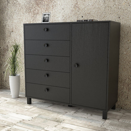 Asir Credenza con 5 cassetti e 1 anta Vilamo Alto VL83-338 Nero
