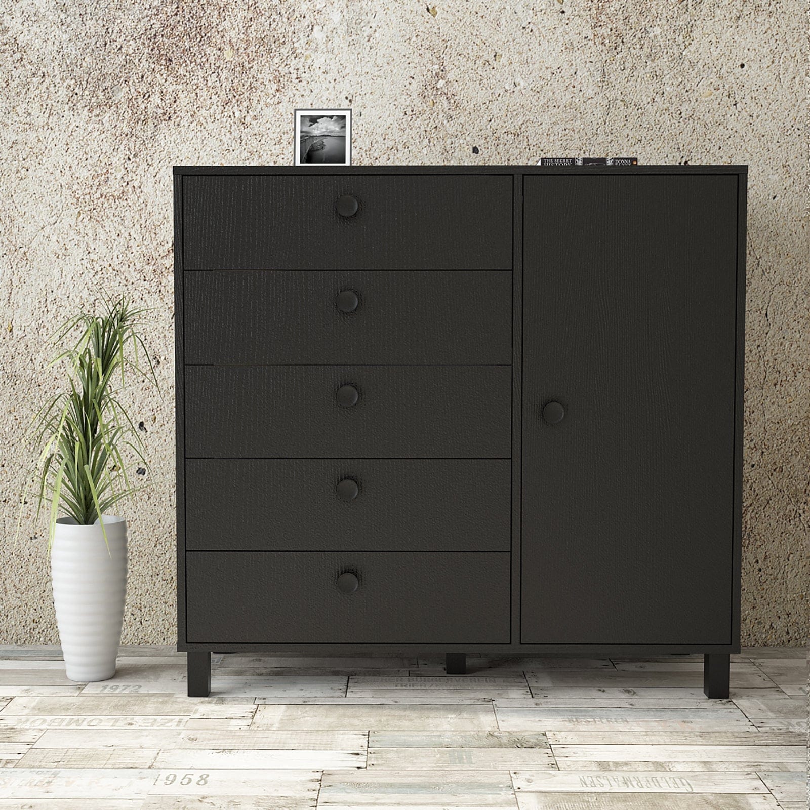 Asir Credenza con 5 cassetti e 1 anta Vilamo Alto VL83-338 Nero