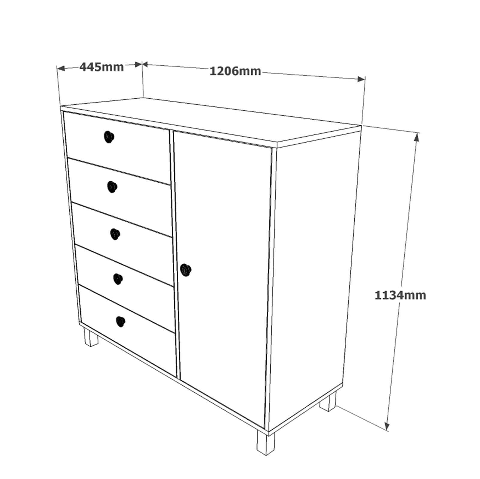Asir Credenza con 5 cassetti e 1 anta Vilamo Alto VL83-338 Nero