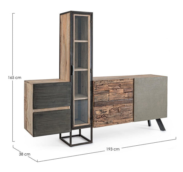 Bizzotto Credenza con vetrina con 2 cassetti e 2 ante Manchester Naturale