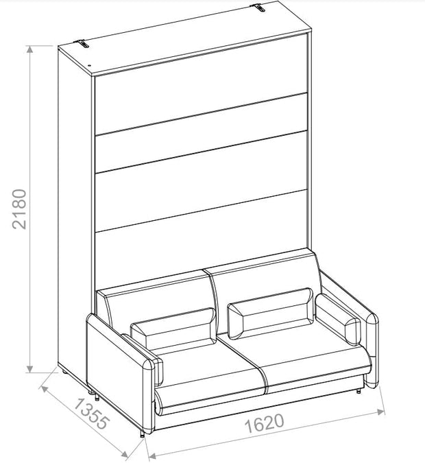 Lenart Divano 2 posti in tessuto BC18 Grigio, per Letto a Scomparsa Bed Concept Verticale, 140 x 200 cm