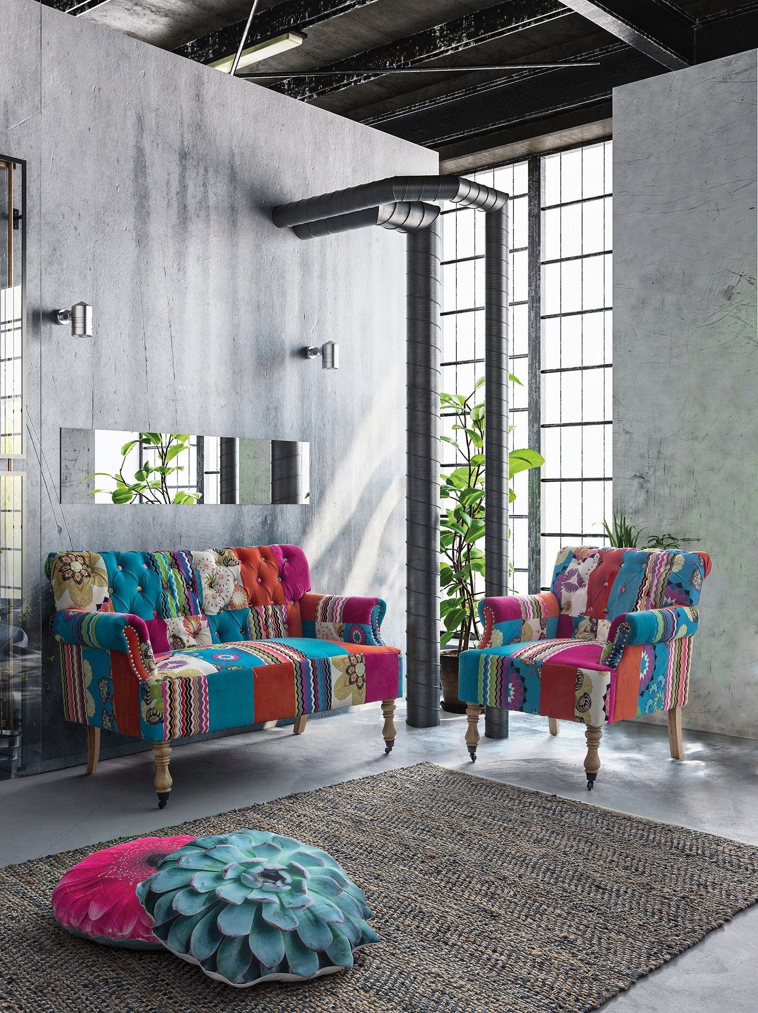 Bizzotto Divano 2 posti in tessuto Faustin Patchwork Multicolore