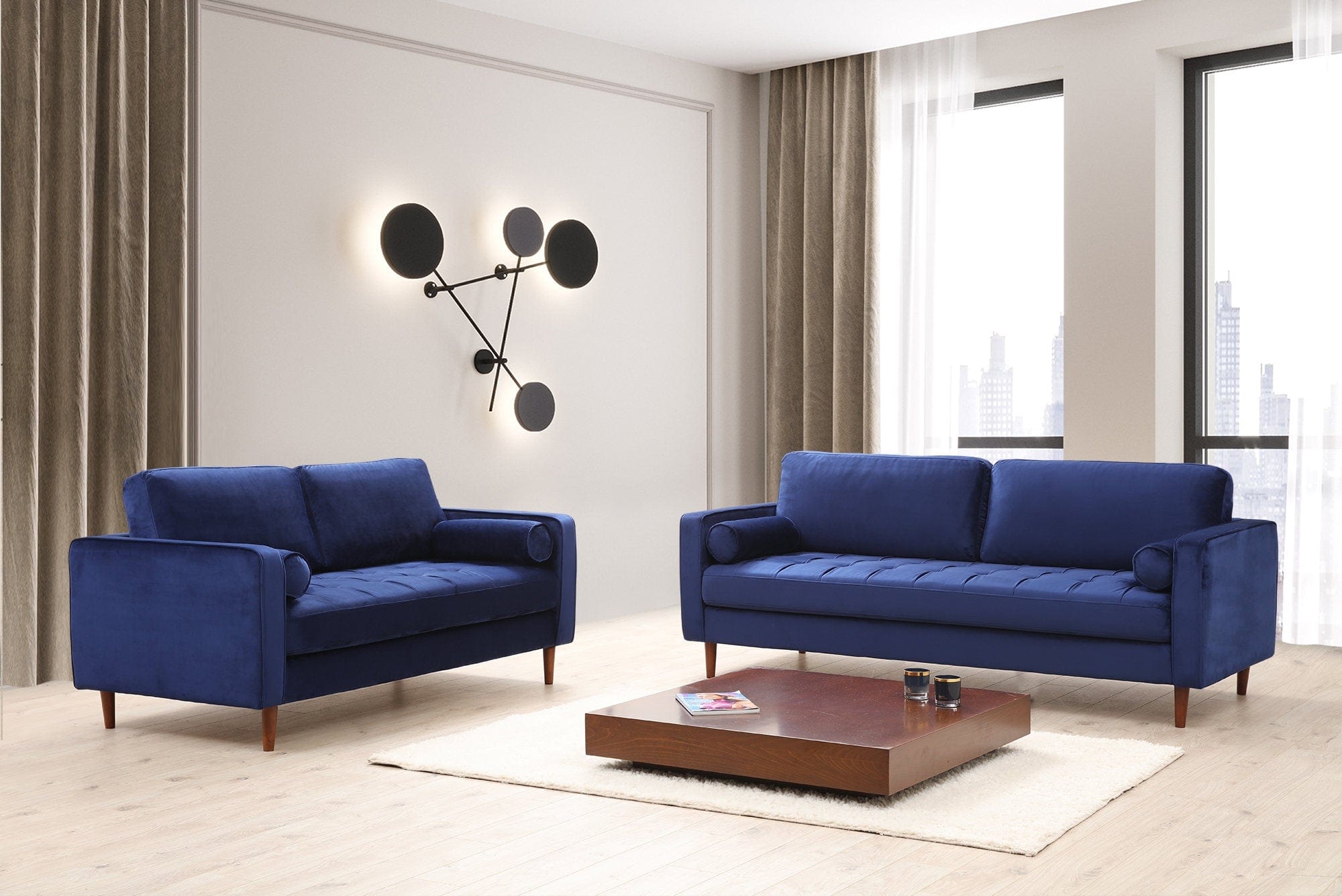 Asir Divano 2 posti in velluto Rome Blu