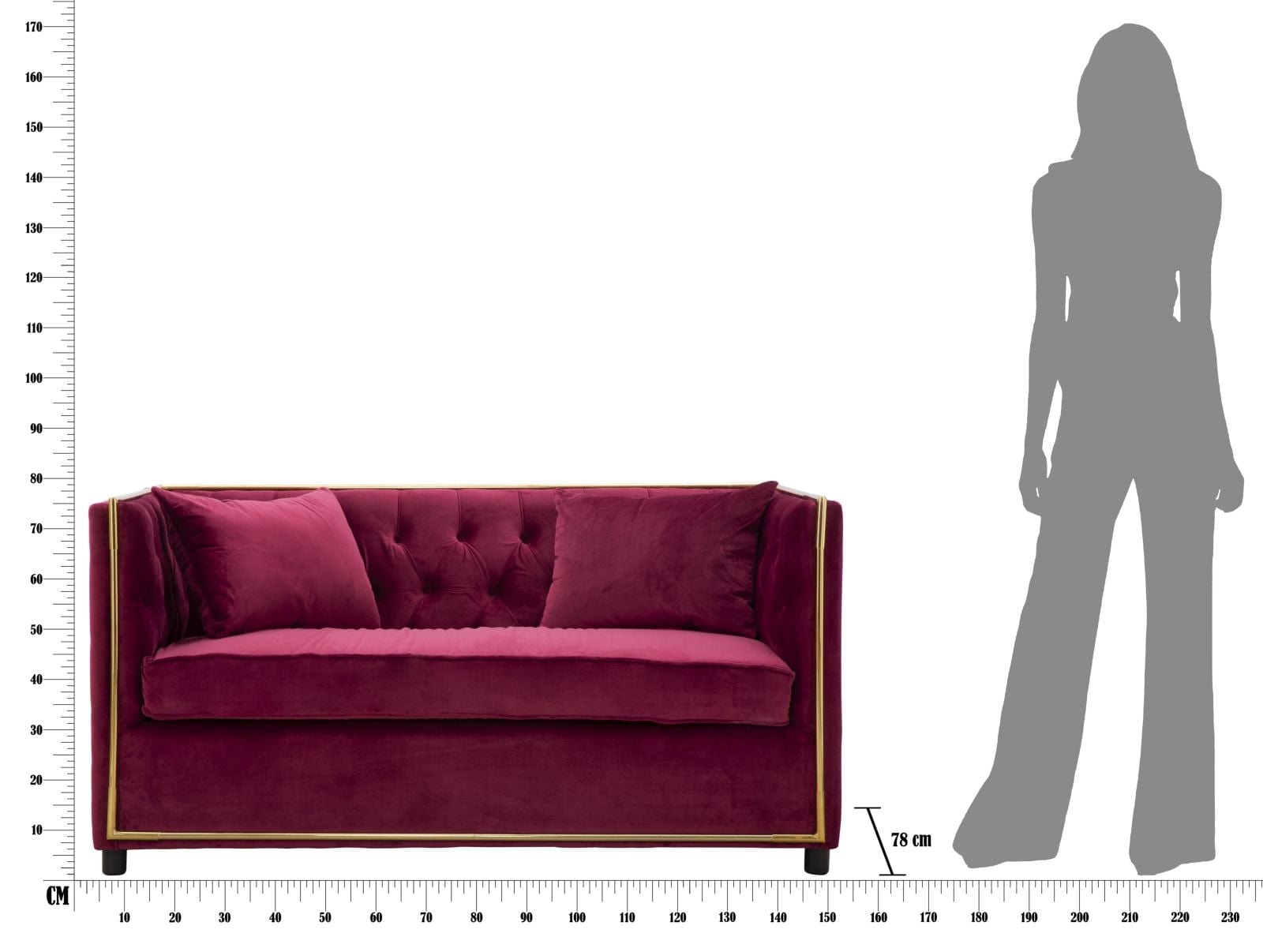 Mauro Ferretti Divano 2 Posti Luxury Bordeaux cm 153x78x79