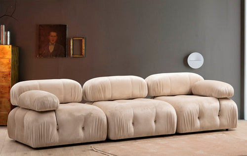 Asir Divano 3 posti in velluto Bubble Velvet Crem II Crema