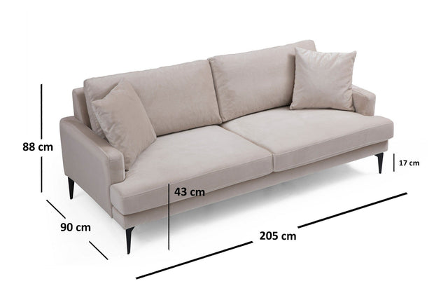 Asir Divano 3 posti in velluto Papira Beige
