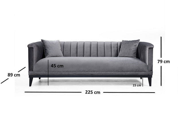 Asir Divano 3 posti in velluto Trendy Grigio