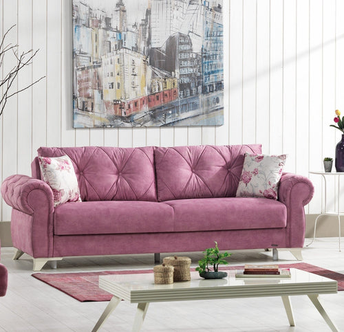 Serhat Divano allungabile con contenitore, 3 posti Mito Pink K1, l242xL96xH85 cm