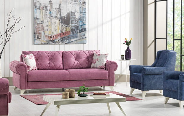 Serhat Divano allungabile con contenitore, 3 posti Mito Pink K1, l242xL96xH85 cm