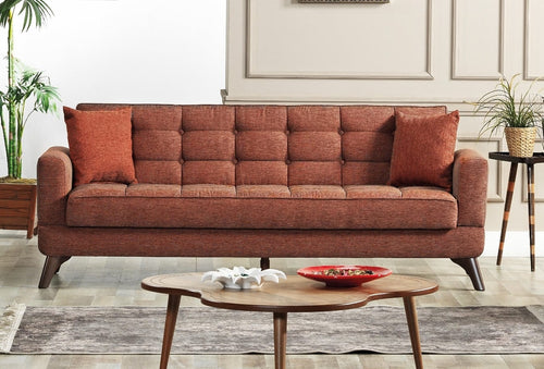 Serhat Divano allungabile con contenitore, rivestito in tessuto 3 posti Los Angeles Caramiziu K1, l220xL84xH86 cm