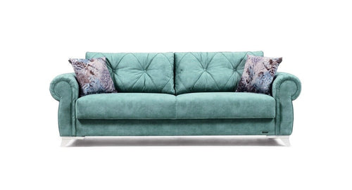 Serhat Divano allungabile con contenitore, rivestito in tessuto 3 posti Mito Turquoise K2, L242xL96xH85 cm