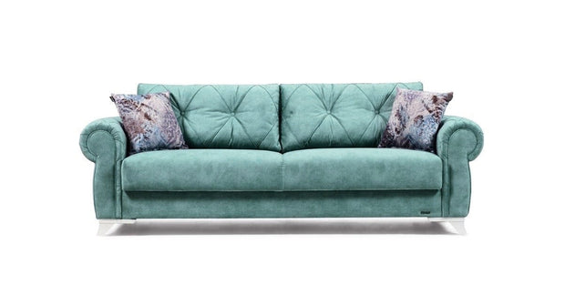 Serhat Divano allungabile con contenitore, rivestito in tessuto 3 posti Mito Turquoise K2, L242xL96xH85 cm