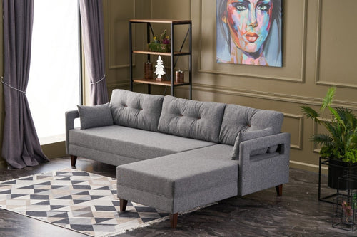Asir Divano Angolare a destro 3 posti in tessuto Comfort Grigio