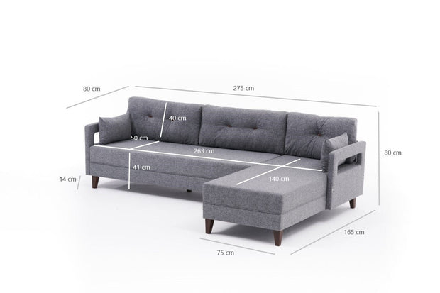 Asir Divano Angolare a destro 3 posti in tessuto Comfort Grigio