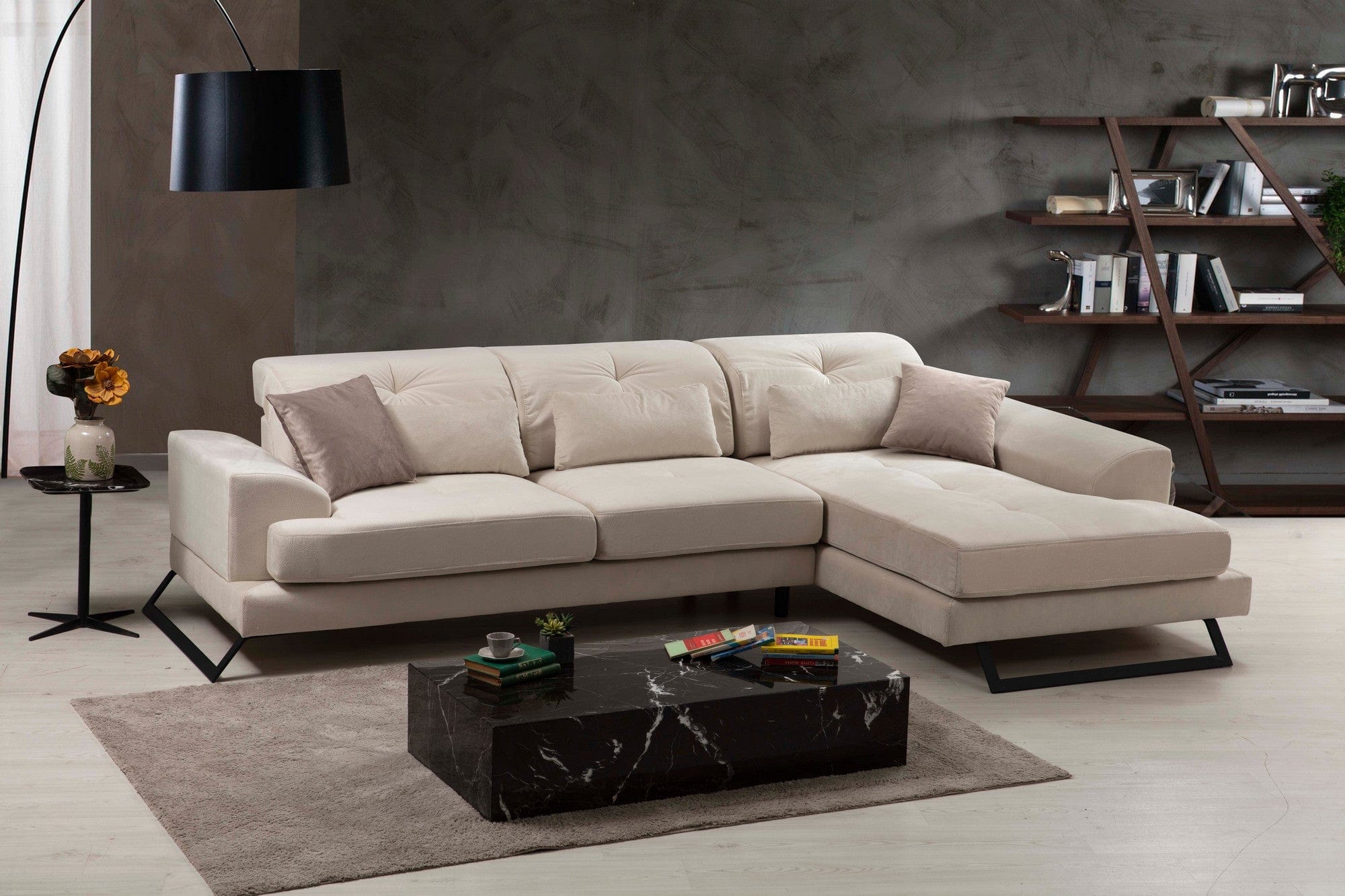 Asir Divano Angolare a destro 3 posti in tessuto Frido Beige