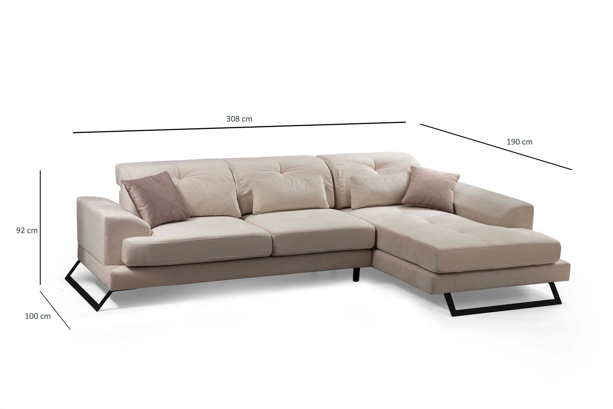 Asir Divano Angolare a destro 3 posti in tessuto Frido Beige