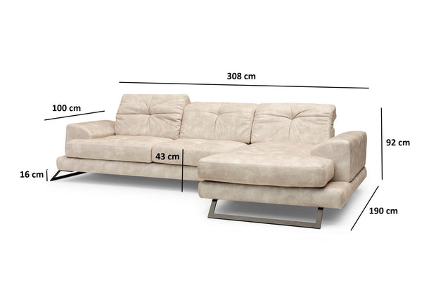 Asir Divano Angolare a destro 3 posti in tessuto Frido Beige