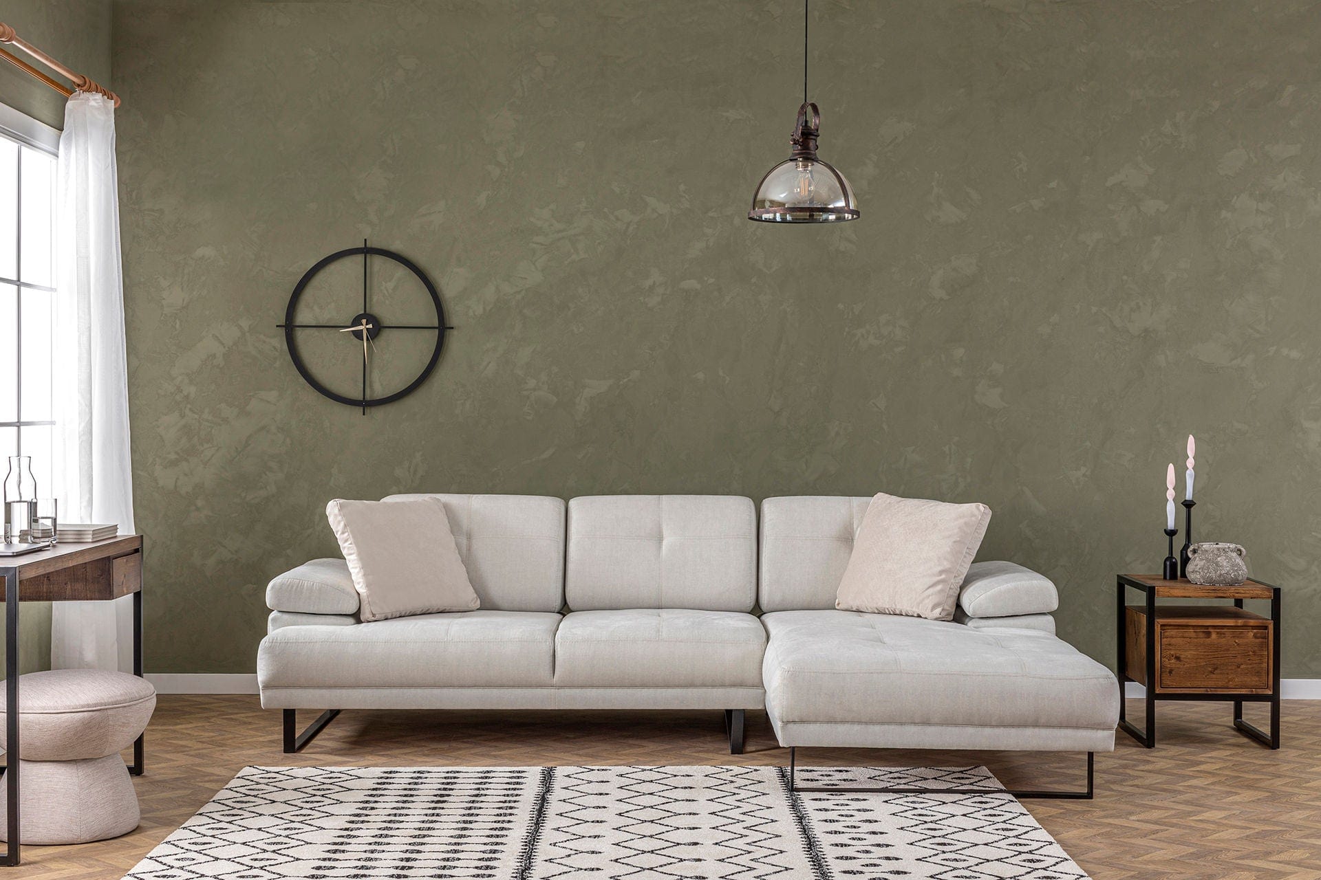 Asir Divano Angolare a destro 3 posti in tessuto Mustang Piccola Beige