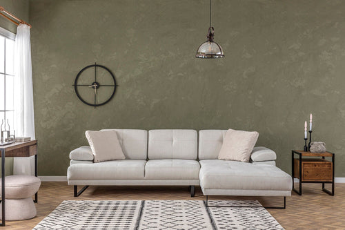 Asir Divano Angolare a destro 3 posti in tessuto Mustang Piccola Beige