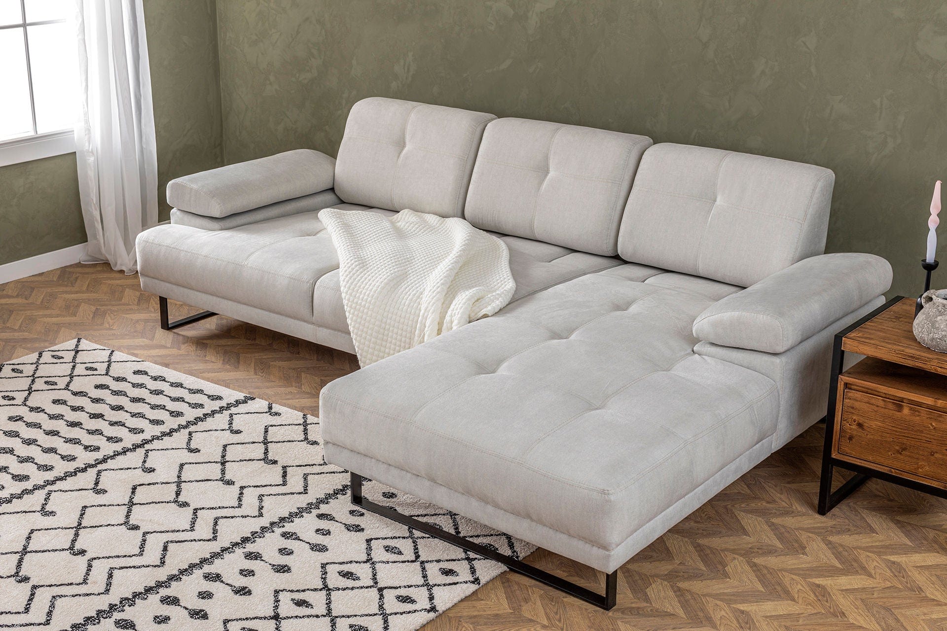 Asir Divano Angolare a destro 3 posti in tessuto Mustang Piccola Beige
