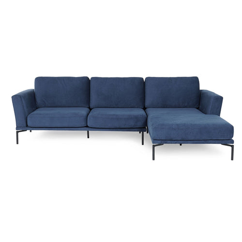 Asir Divano Angolare a destro 3 posti in velluto Jade Blu