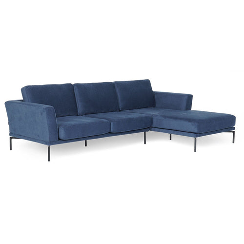 Asir Divano Angolare a destro 3 posti in velluto Jade Blu