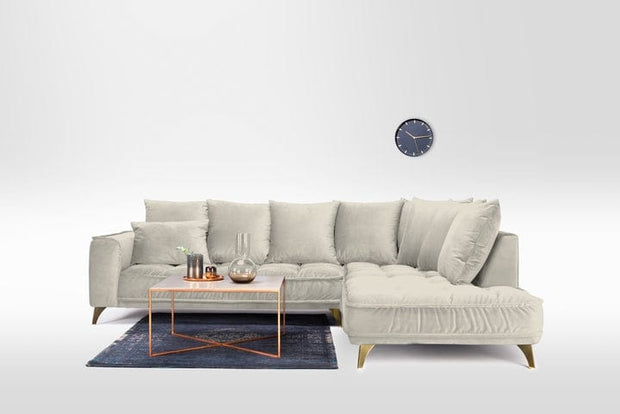 Divano Angolare a destro 4 posti in tessuto Belio Set 1 Beige (2)