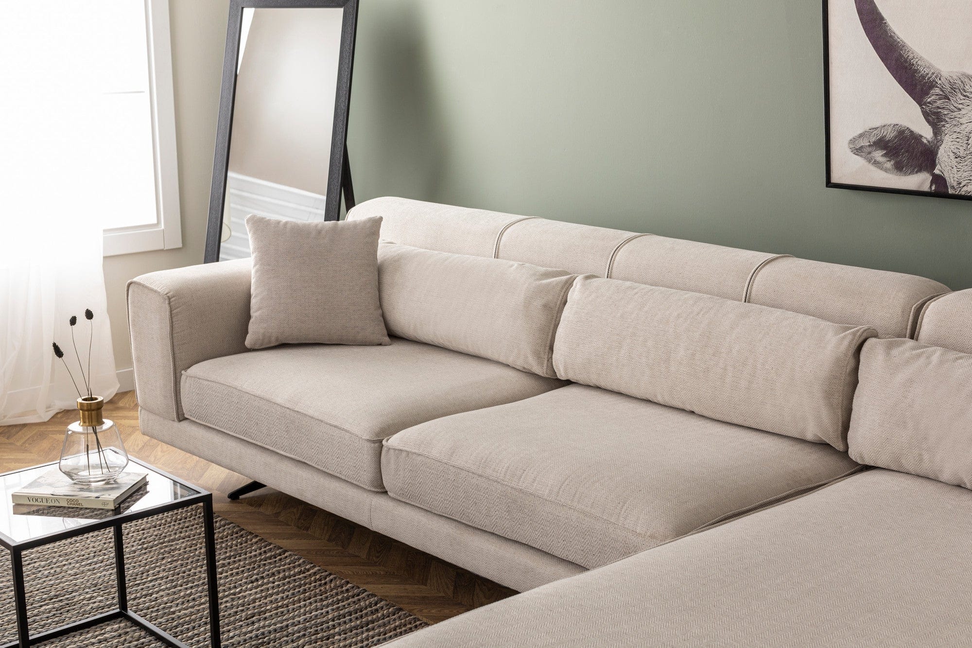 Asir Divano Angolare a destro 4 posti in tessuto Jivago Beige