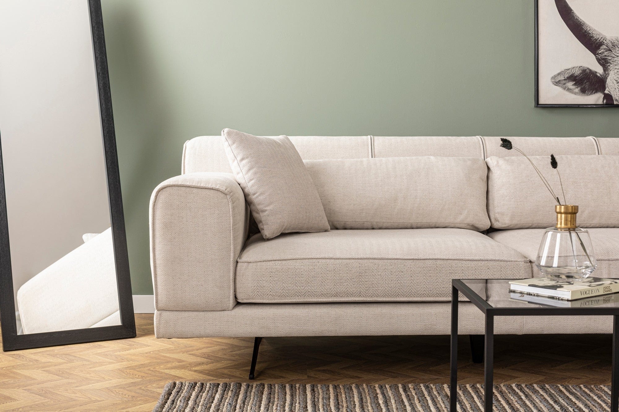 Asir Divano Angolare a destro 4 posti in tessuto Jivago Beige