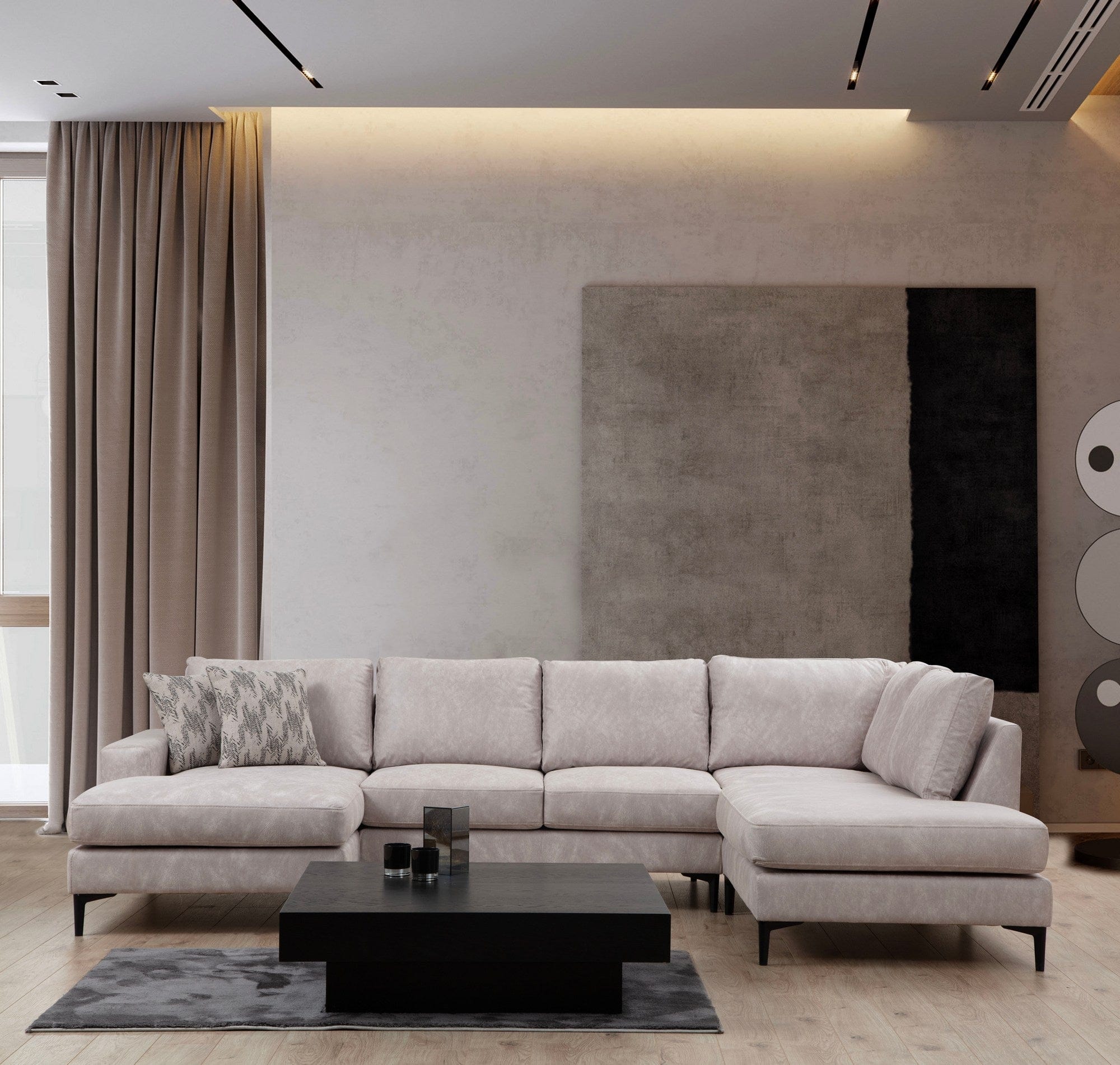 Asir Divano Angolare a destro 4 posti in tessuto Porto Beige