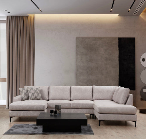 Asir Divano Angolare a destro 4 posti in tessuto Porto Beige