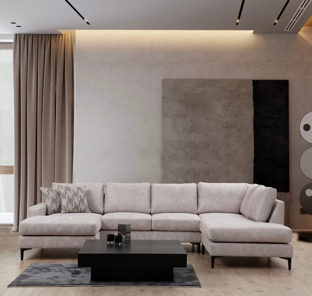Asir Divano Angolare a destro 4 posti in tessuto Porto Beige