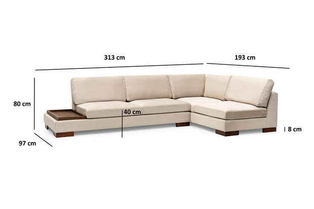 Asir Divano Angolare a destro 4 posti in velluto Tulip Beige