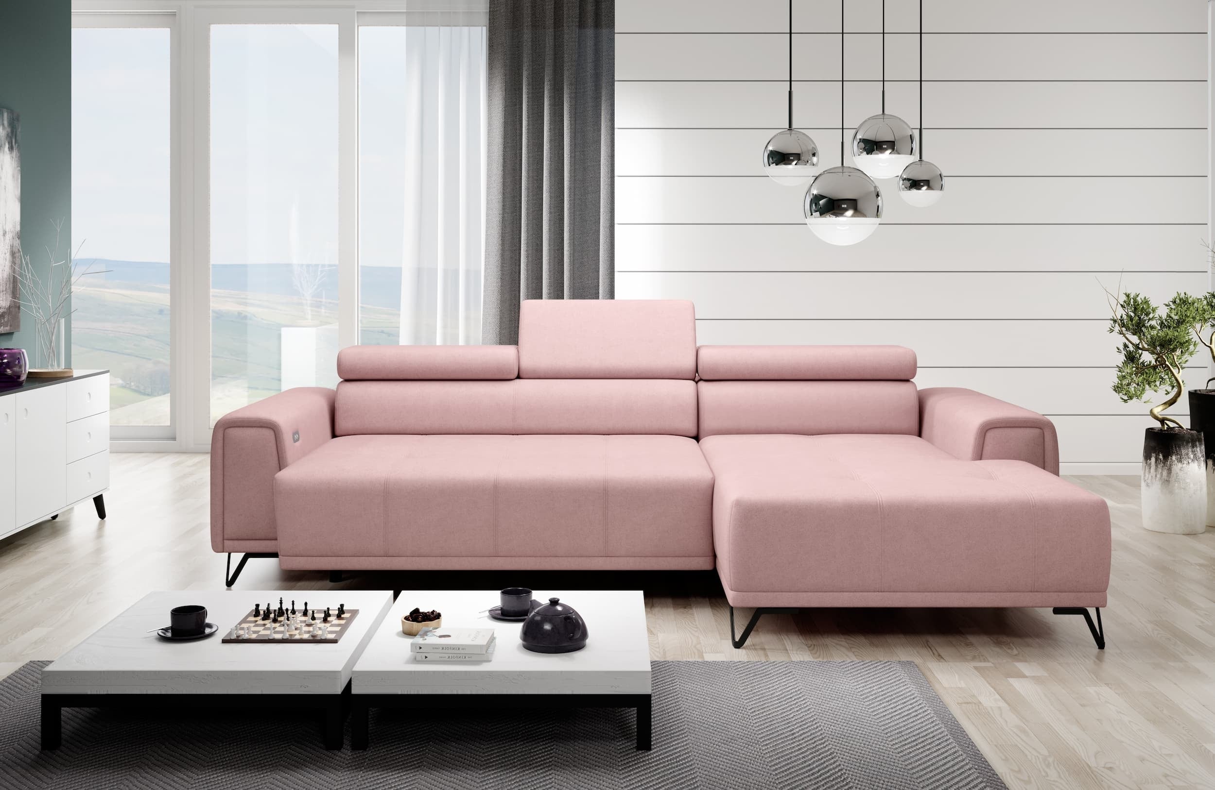Wersal Divano Angolare a destro 4 posti Mavin Mini Rosa