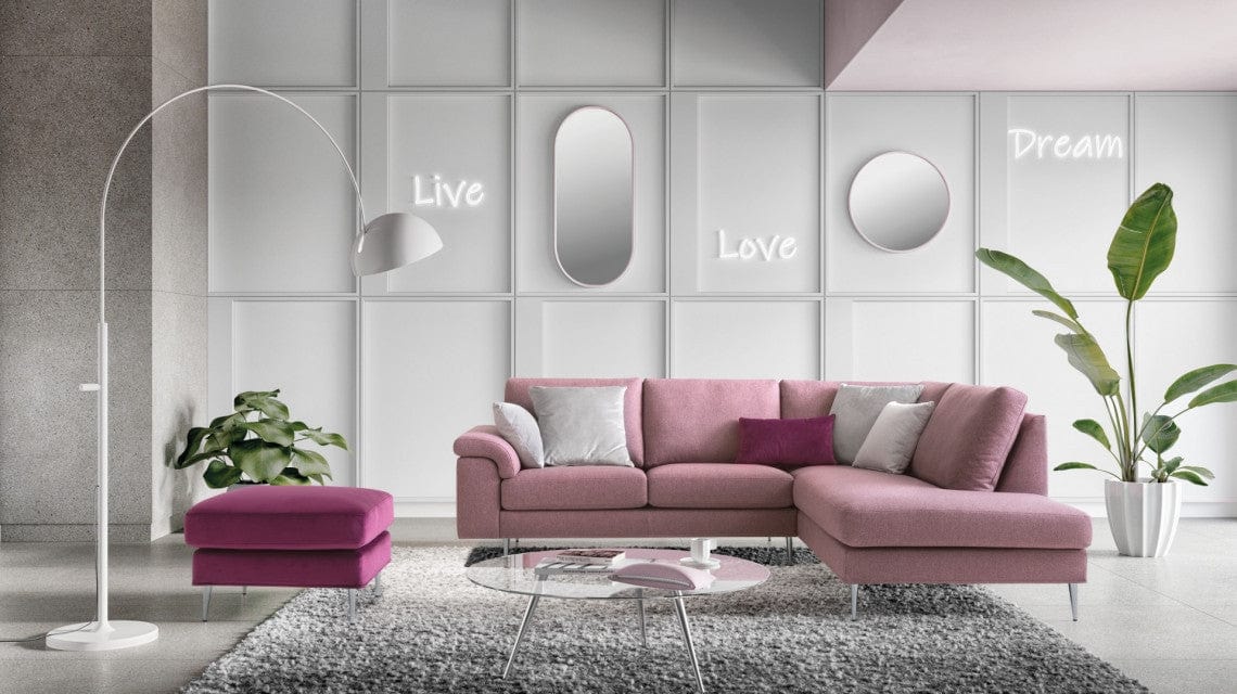 LeComfort Divano Angolare a destro 4 posti Papilis Rosa
