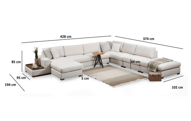 Asir Divano Angolare a destro 5 posti in tessuto Loop 11 Beige