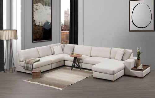 Asir Divano Angolare a destro 5 posti in tessuto Loop 9 Beige