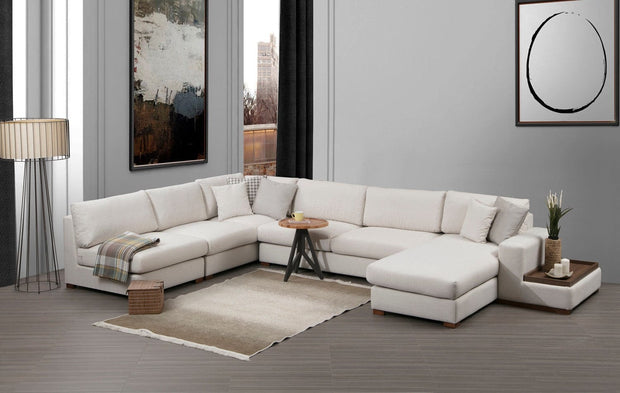Asir Divano Angolare a destro 5 posti in tessuto Loop 9 Beige