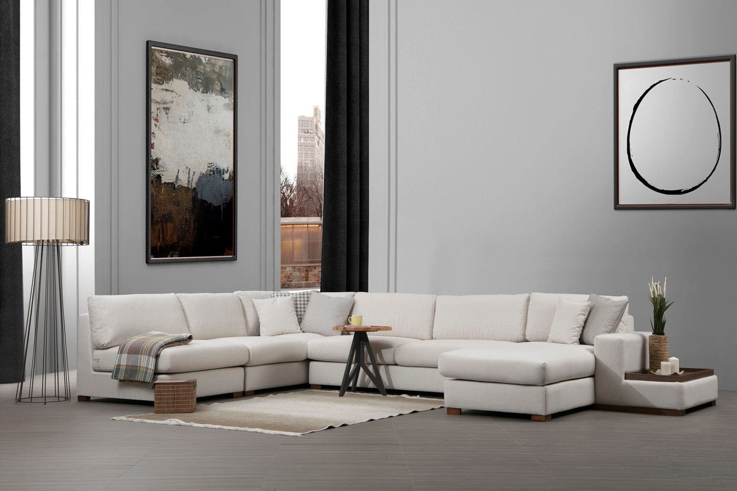 Asir Divano Angolare a destro 5 posti in tessuto Loop 9 Beige