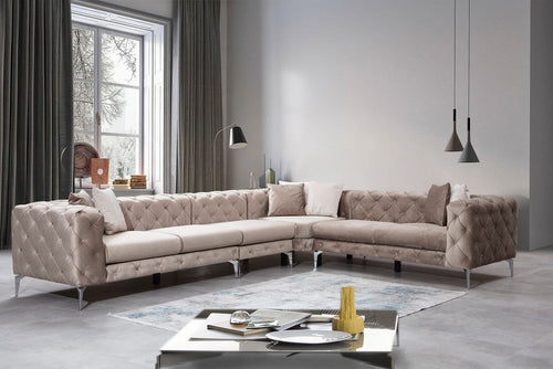 Asir Divano Angolare a destro 5 posti in velluto Como Beige